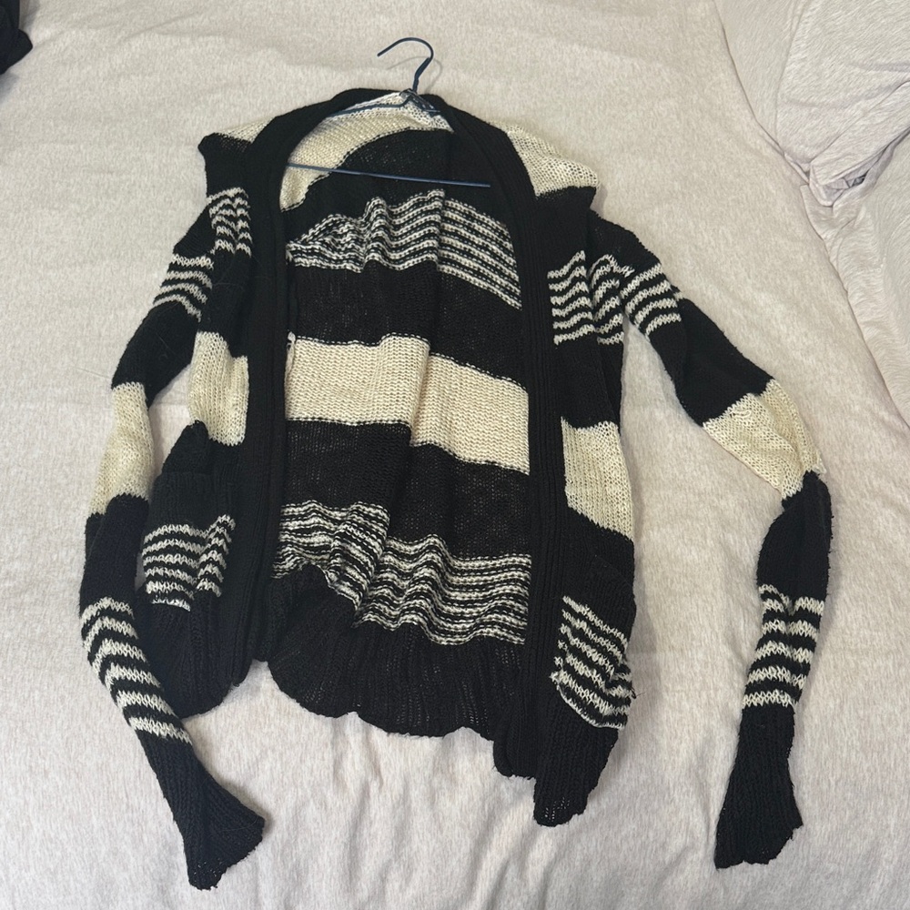 Warehouse Black and Cream Striped Cardigan